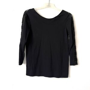 Massimo Dutti Black Lace Shoulder-to-Sleeve Top Size S Elegant Long Sleeve